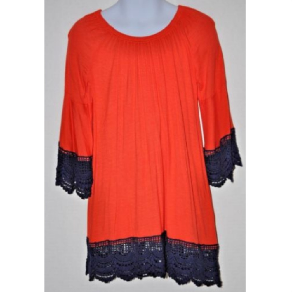 Girl's Dress Orange Navy Tassel Bell Sleeve NWT